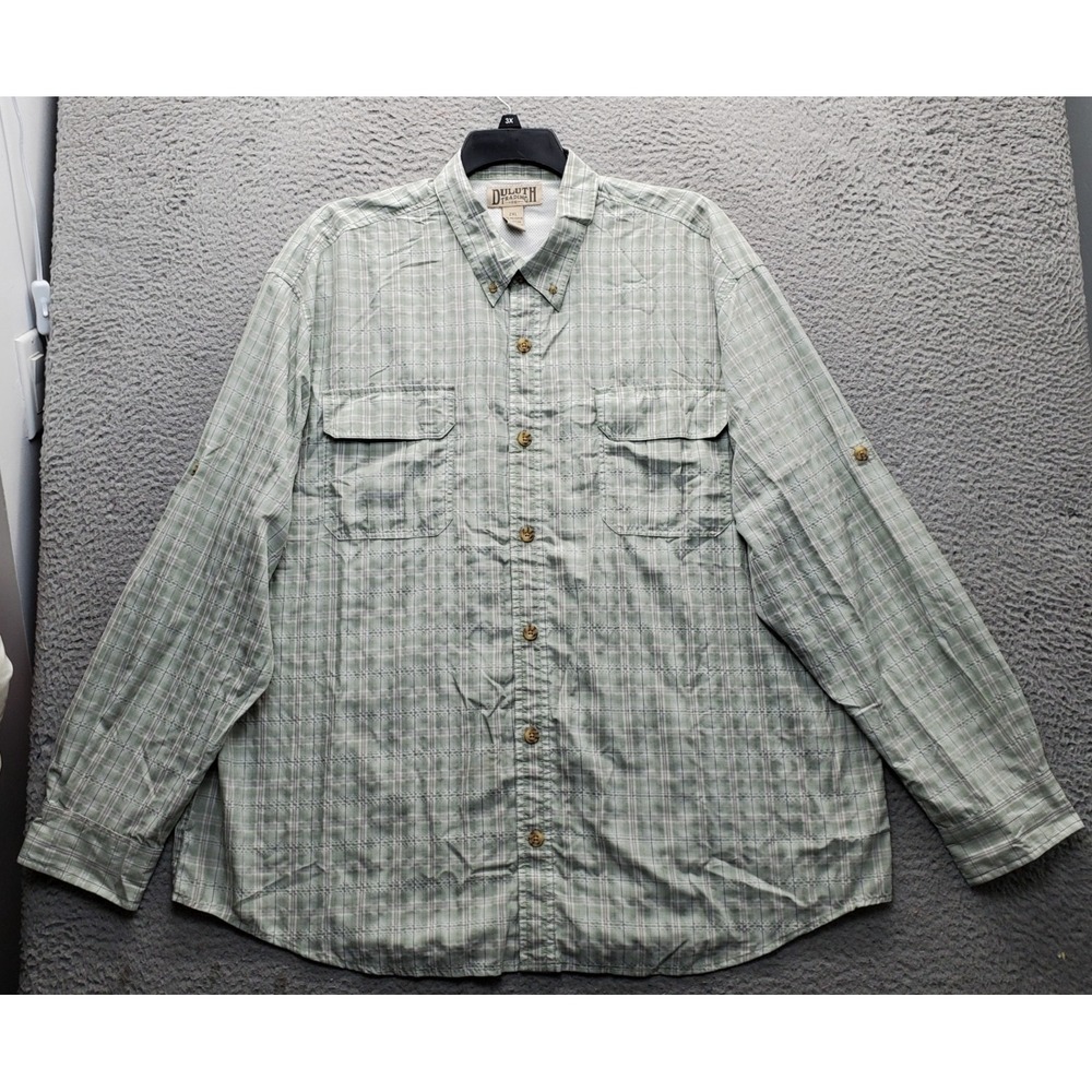 Duluth Trading Co. Utility Shirt Men 2XL Multi Plaid Roll-Tab Sleeve Button-Down